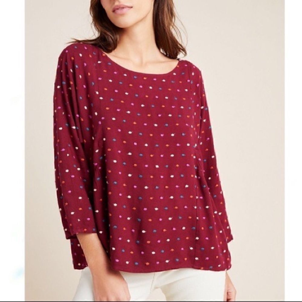 Anthropologie Anthro | Maeve Dottie Embroidered Rainbow Polka Dot Top sz XS